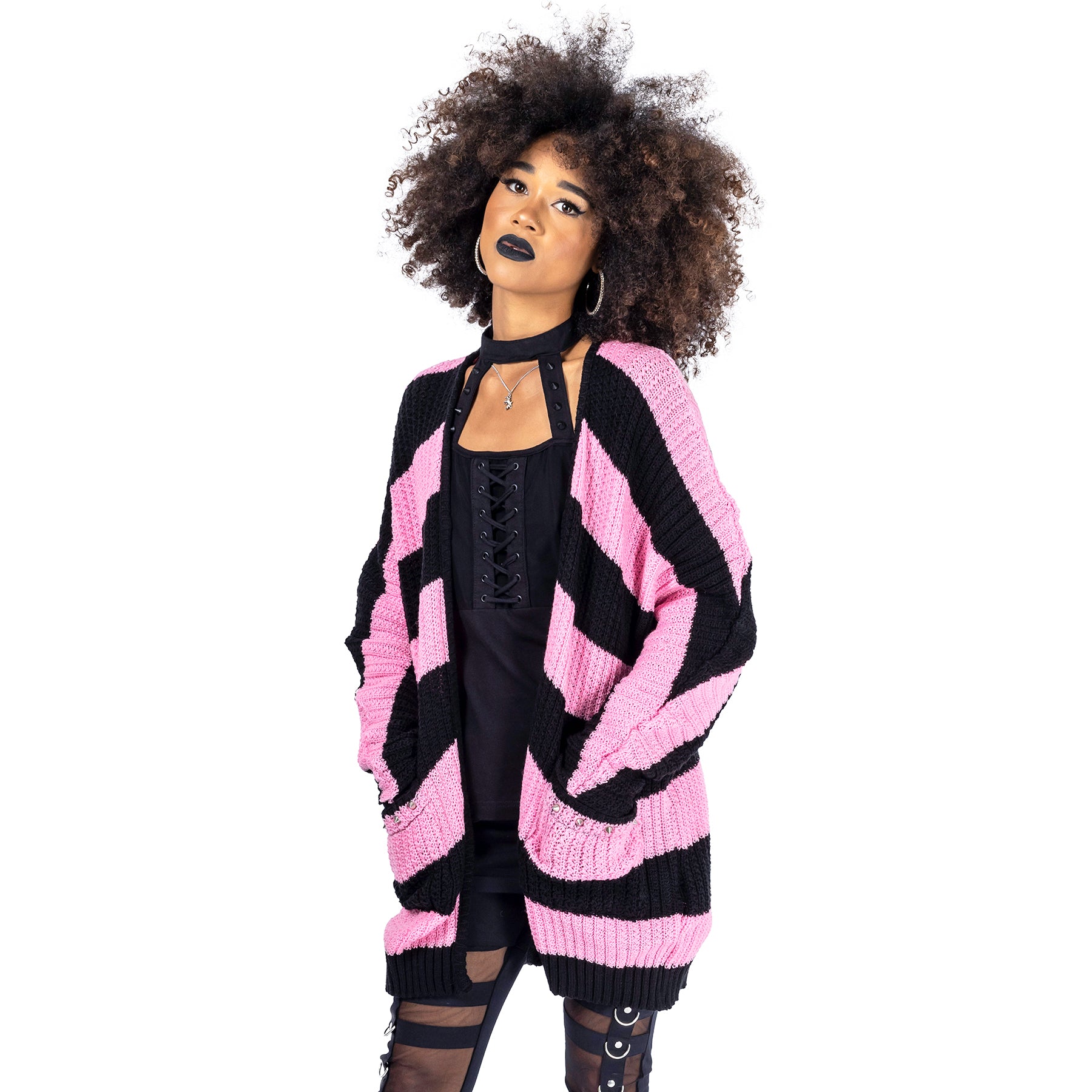 Heartless In A Daze Cardigan - Black and Pink – Kate's Clothing