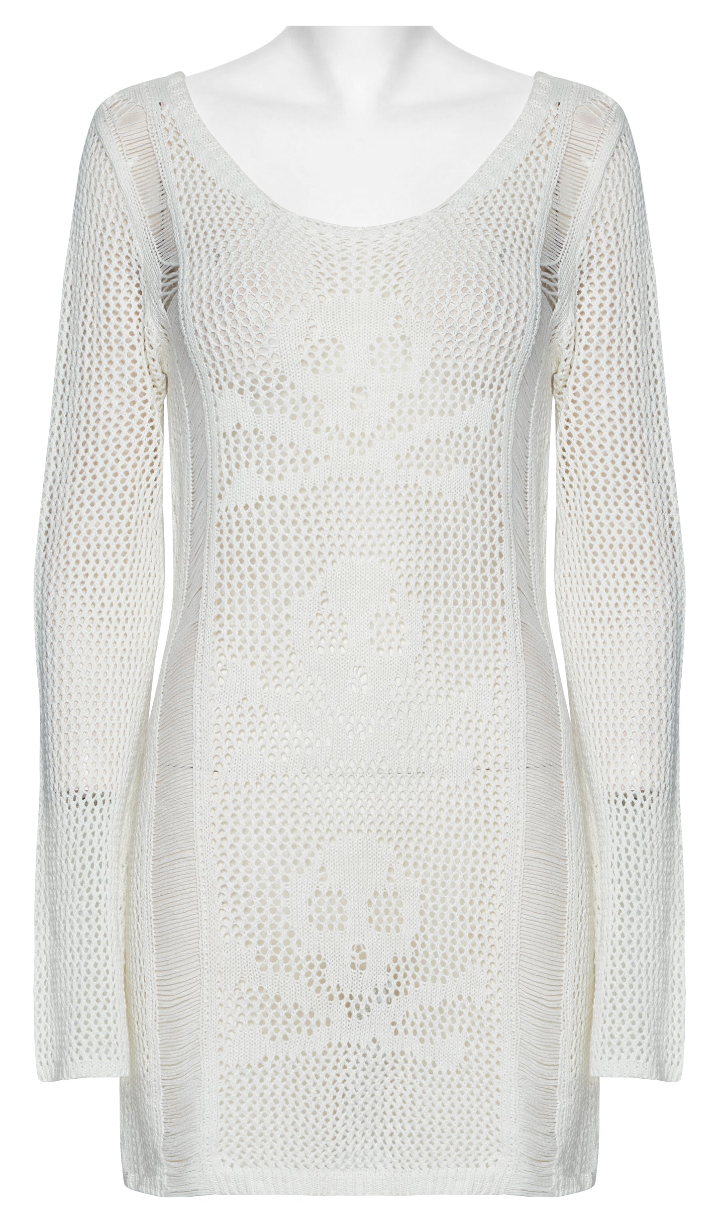 Punk Rave Teuta Skull and Crossed Bones Knitted Mesh Dress in White