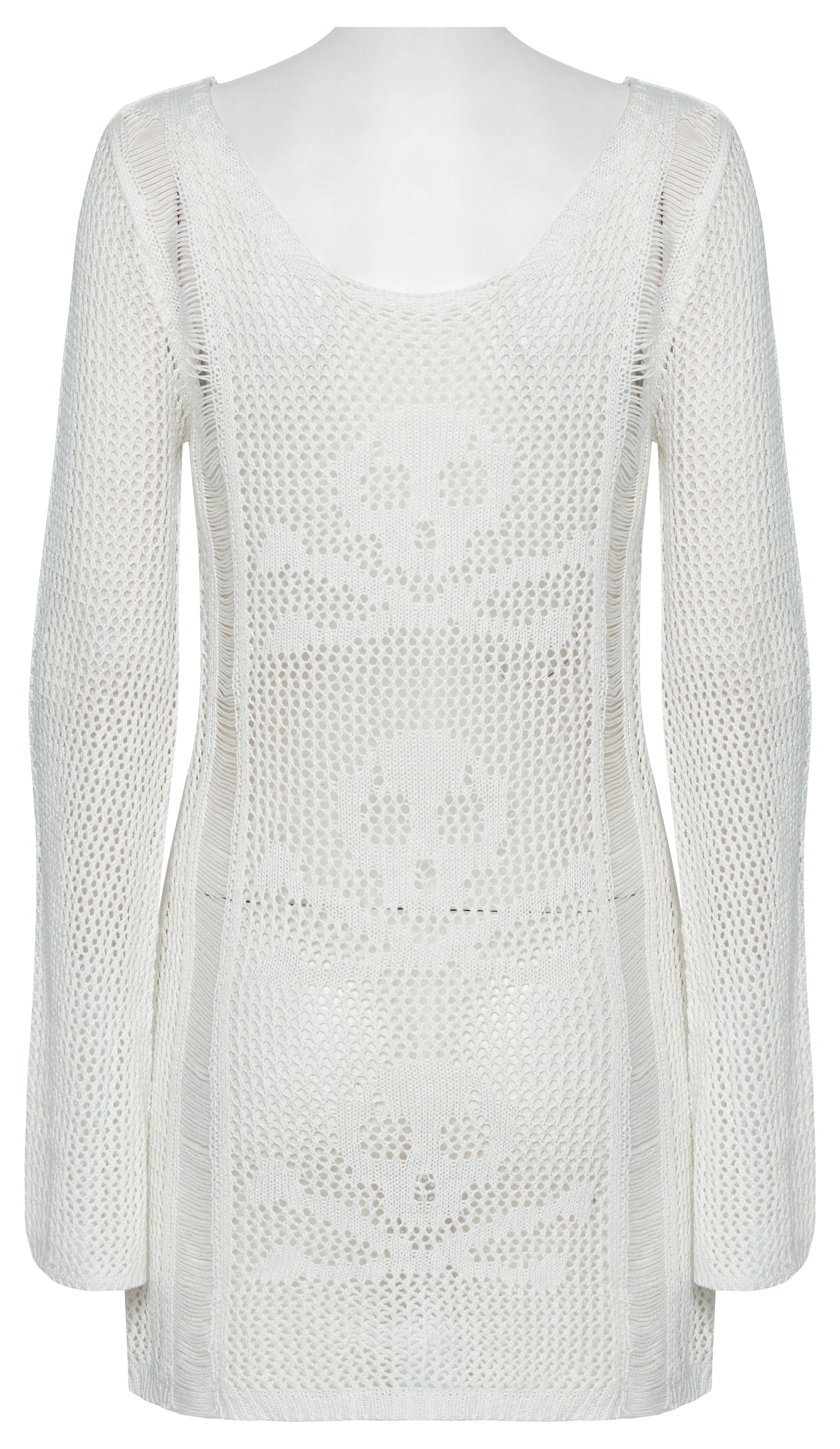 Punk Rave Teuta Skull and Crossed Bones Knitted Mesh Dress in White