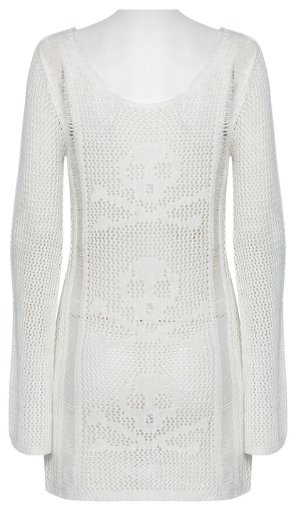 Punk Rave Teuta Skull and Crossed Bones Knitted Mesh Dress in White