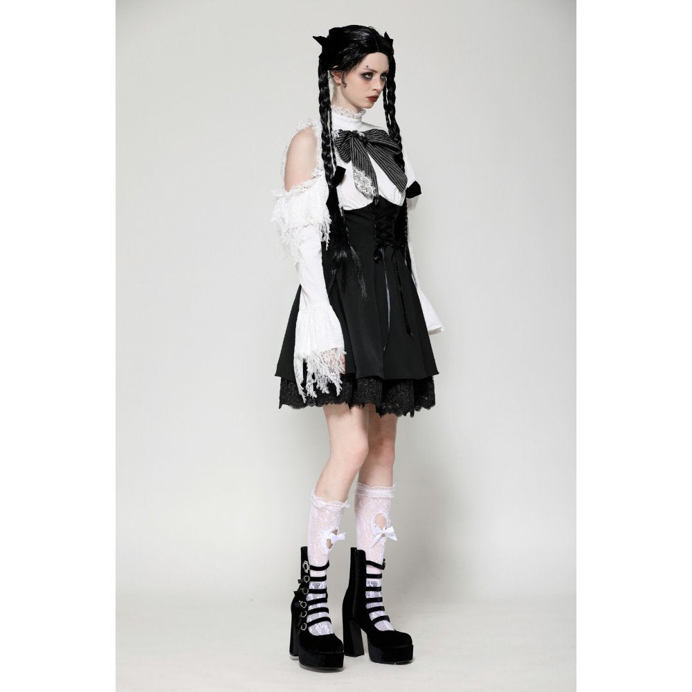 Dark in Love Aella Frozen Shoulder Effect Black and White Dress