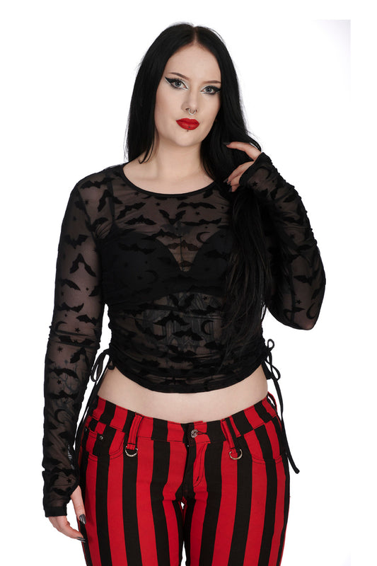 Banned Grove is All Around Mesh Top with Flock Bat Print