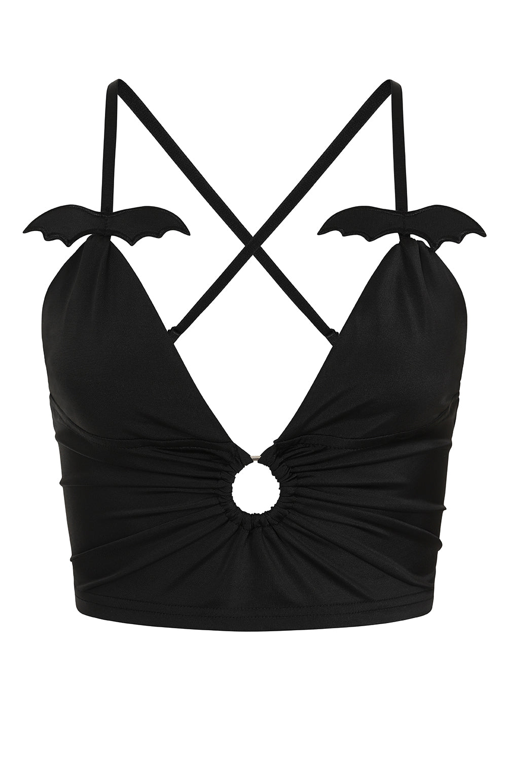 Banned Black Melantha Crop Top with Bat Wings Detail