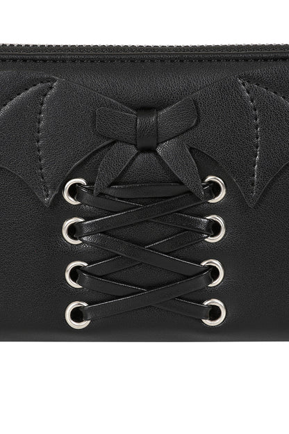 Banned Black Glamorama Purse with Bat Wing and Corset Lacing Detail