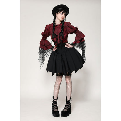 Dark in Love Vampiretta Red Distressed Effect Frilly Blouse