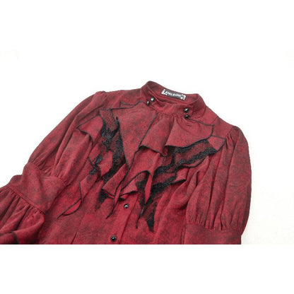 Dark in Love Vampiretta Red Distressed Effect Frilly Blouse