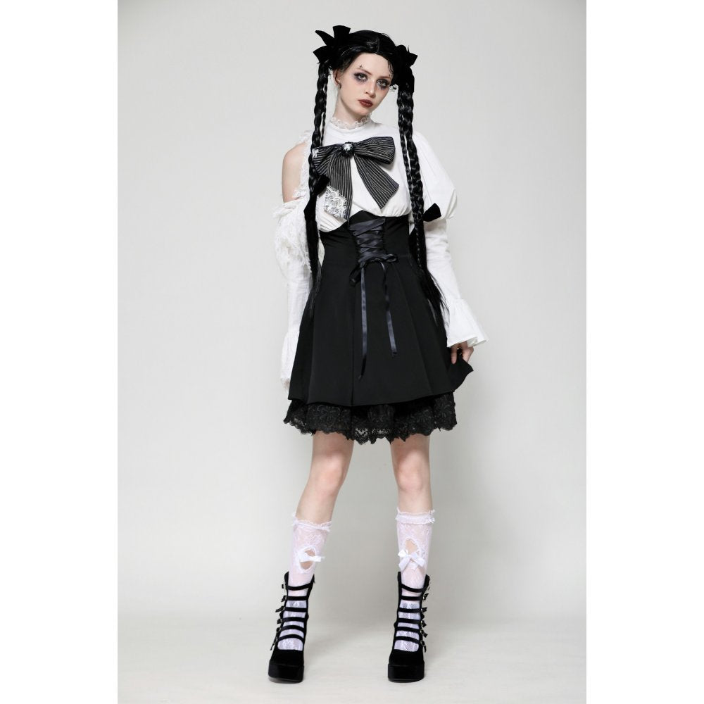 Dark in Love Aella Frozen Shoulder Effect Black and White Dress