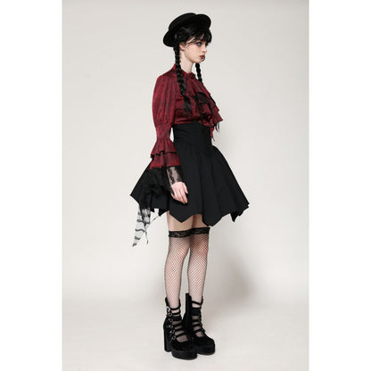 Dark in Love Vampiretta Red Distressed Effect Frilly Blouse