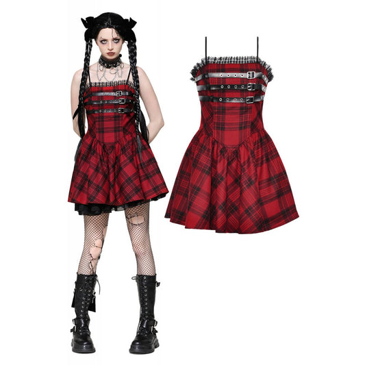 Dark in Love Evelyn Black and Red Tartan Mini Dress