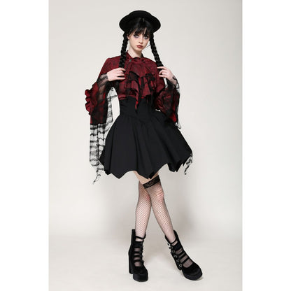 Dark in Love Vampiretta Red Distressed Effect Frilly Blouse