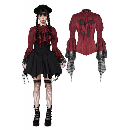 Dark in Love Vampiretta Red Distressed Effect Frilly Blouse