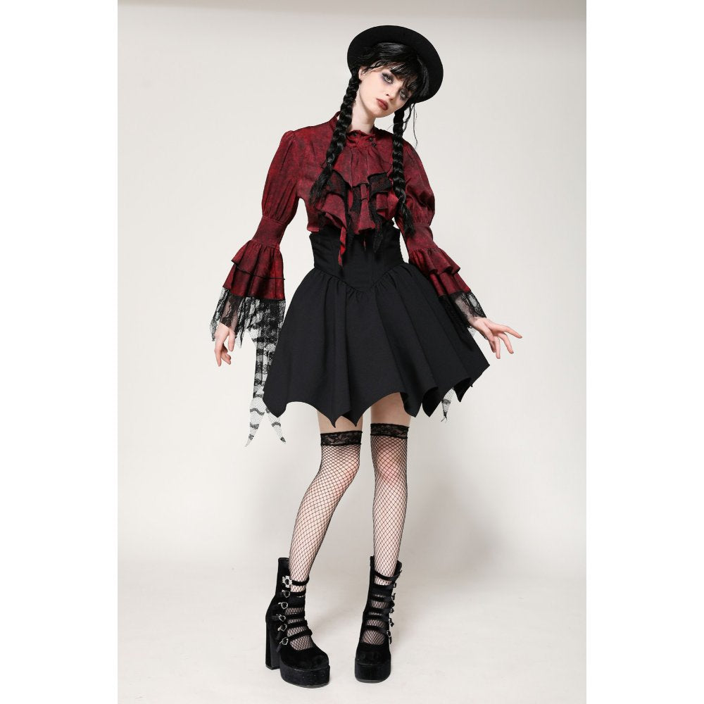 Dark in Love Vampiretta Red Distressed Effect Frilly Blouse