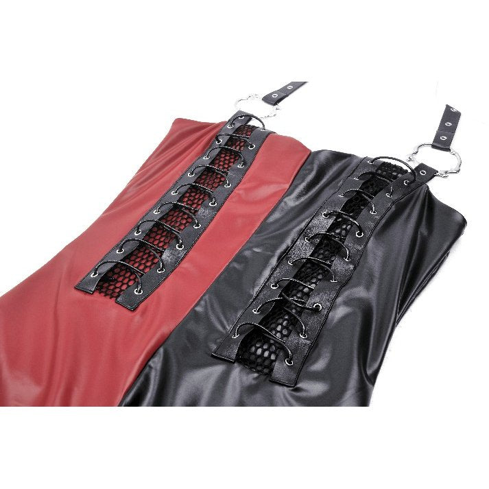 Dark in Love Ishtar Red and Black Split Faux Leather Maxi Dress