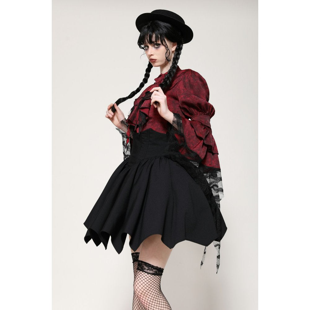 Dark in Love Vampiretta Red Distressed Effect Frilly Blouse