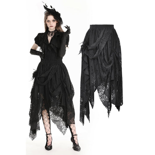 Dark in Love Abella Distressed Lace Midi Skirt