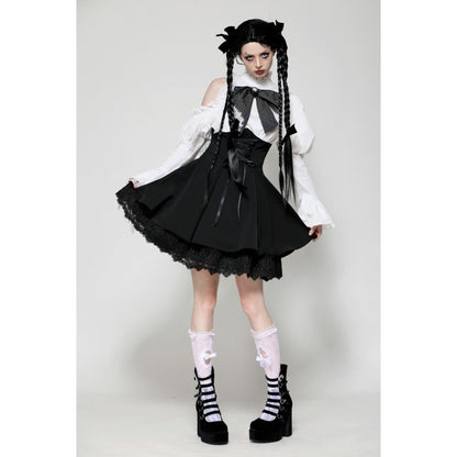 Dark in Love Aella Frozen Shoulder Effect Black and White Dress