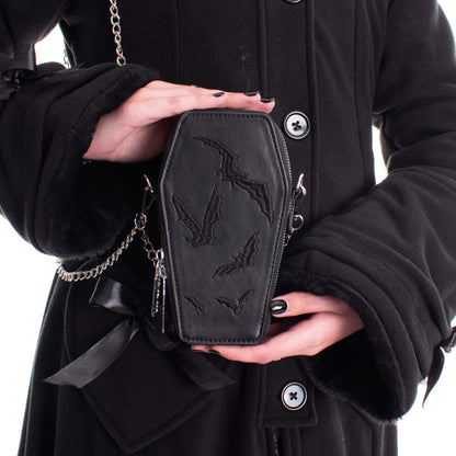 Heartless Embroidered Black Bat Mini Coffin Bag