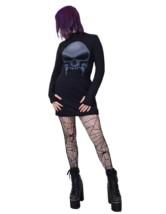 Necessary Evil Athena Vampire Skull Print Mini Dress - Kate's Clothing