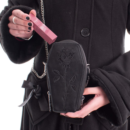 Heartless Thorne Mini Coffin Bag with Black Rose Embroidery