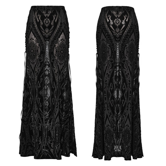 Punk Rave Konstantina Burnout Velvet Maxi Skirt with Velvet Ribbon Lacing