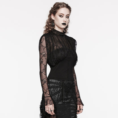 Punk Rave Bellona Lacey Gothic Top with Beaded Collar - Kate's Clothing