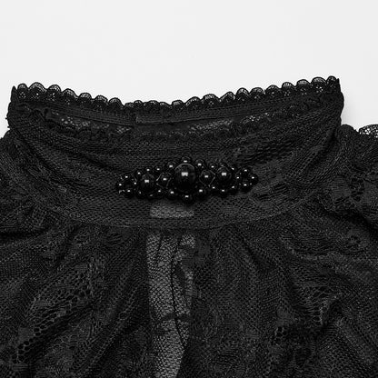 Punk Rave Bellona Lacey Gothic Top with Beaded Collar - Kate's Clothing