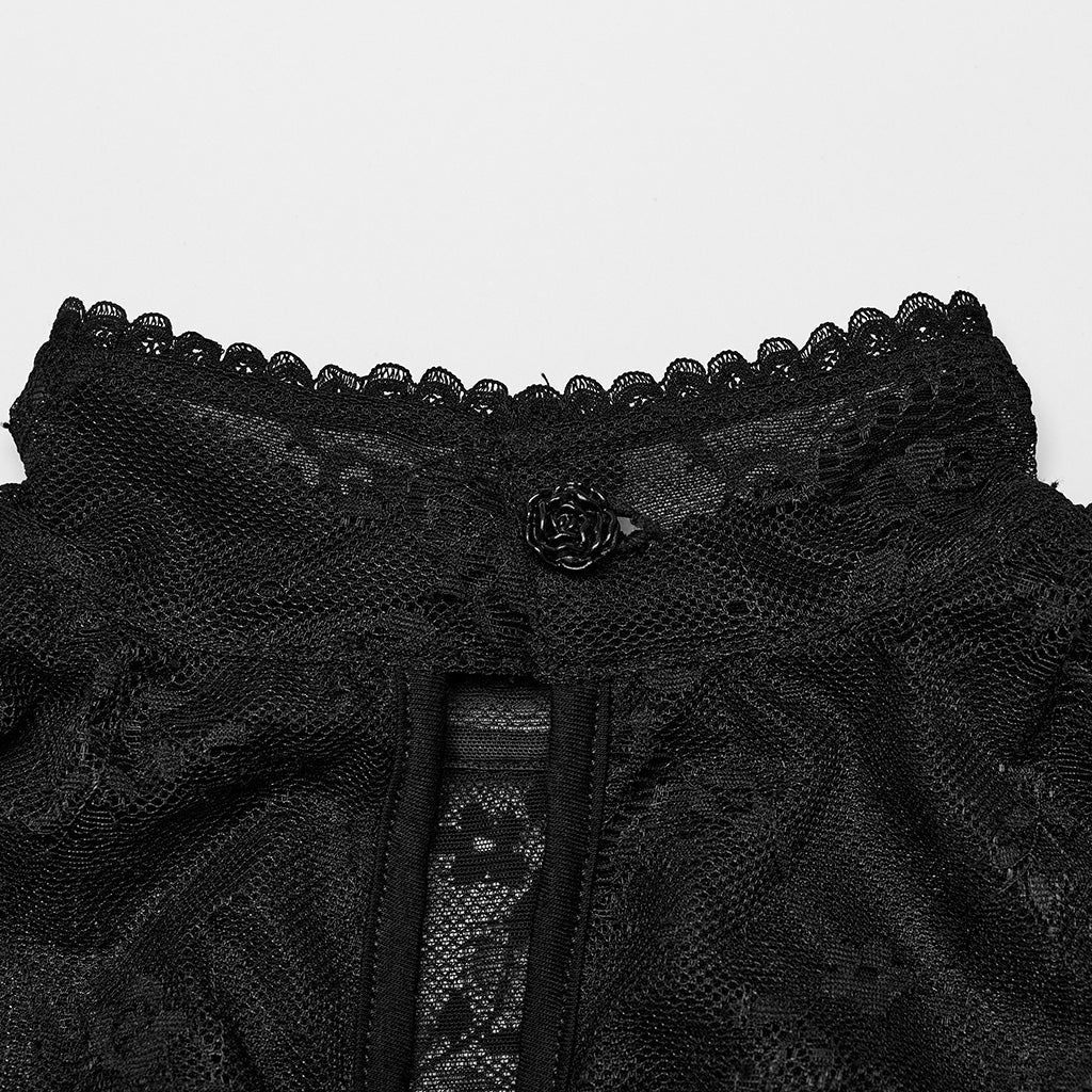 Punk Rave Bellona Lacey Gothic Top with Beaded Collar - Kate's Clothing