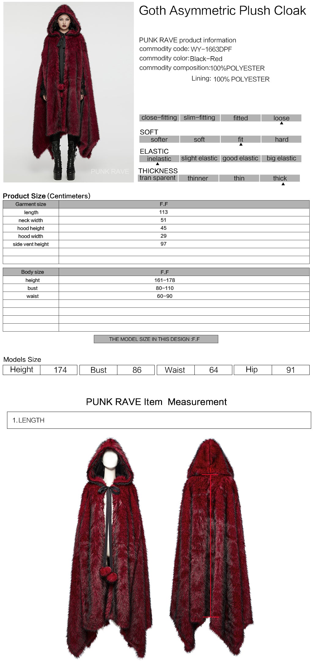 Punk Rave Izya Faux Fur Cloak in Red