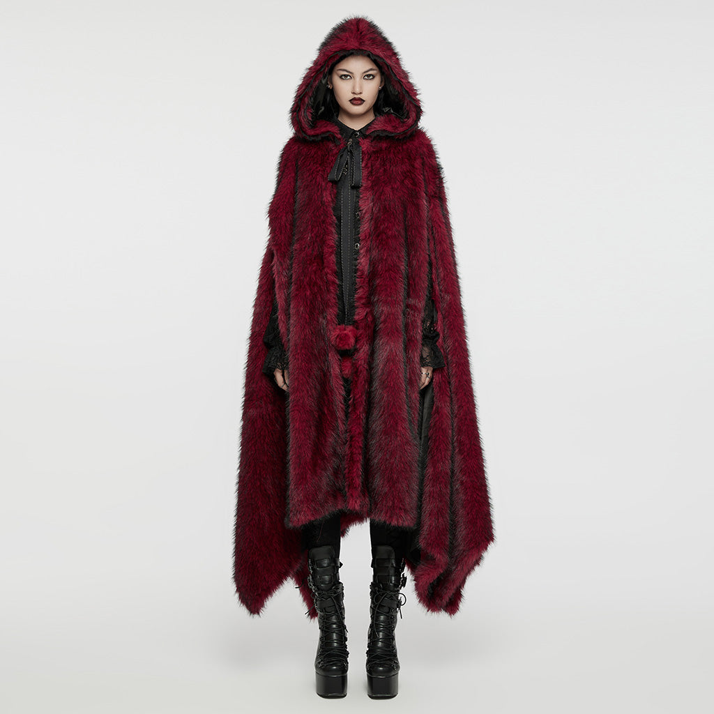 Punk Rave Izya Faux Fur Cloak in Red