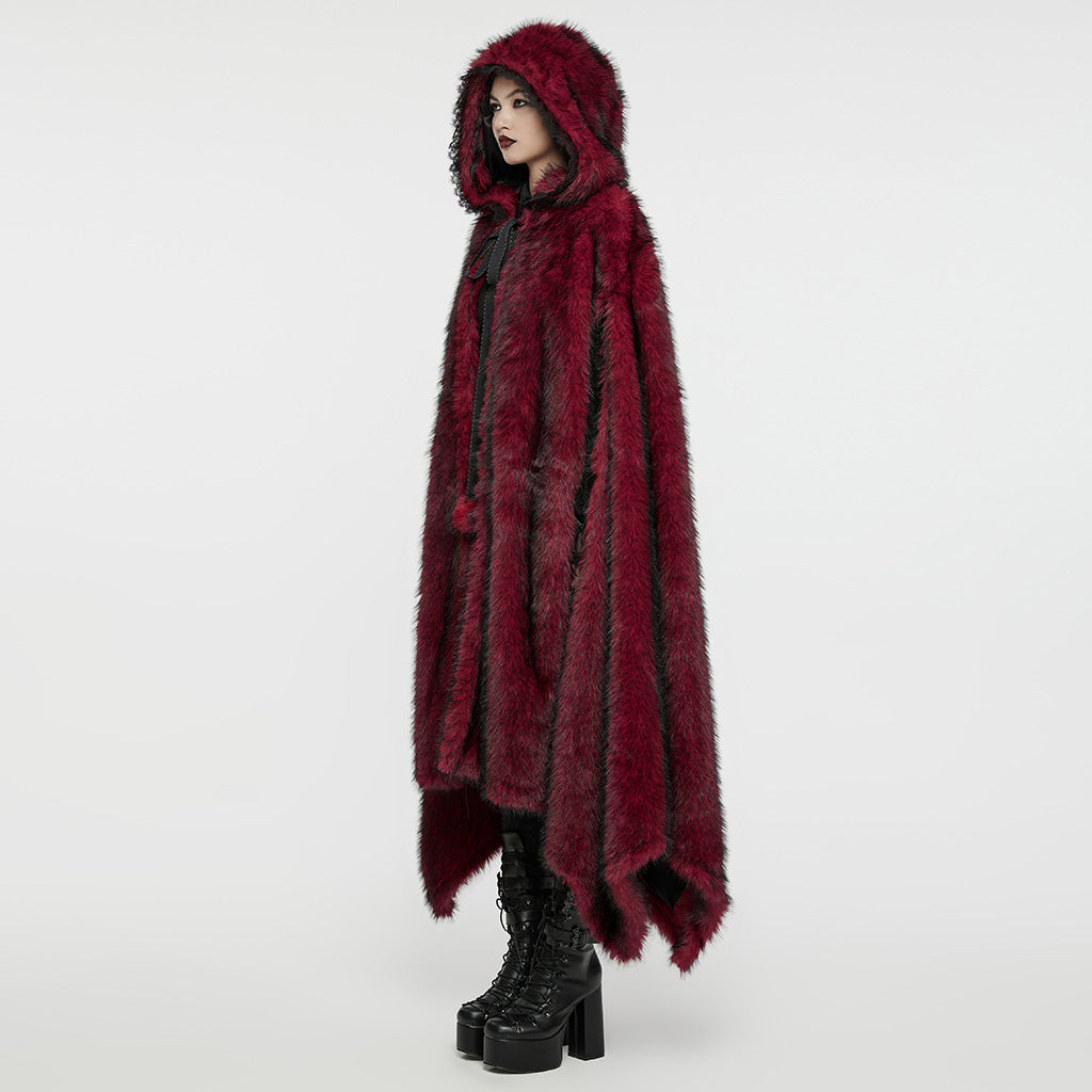 Punk Rave Izya Faux Fur Cloak in Red