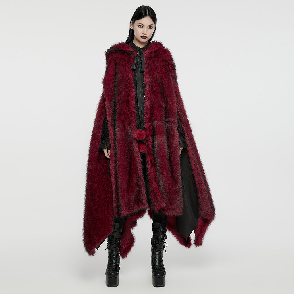 Punk Rave Izya Faux Fur Cloak in Red