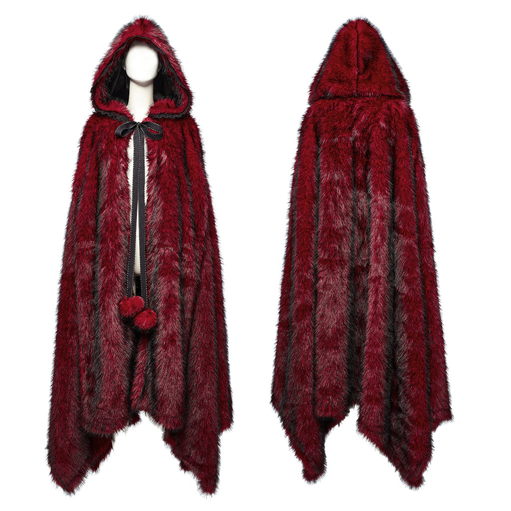 Punk Rave Izya Faux Fur Cloak in Red