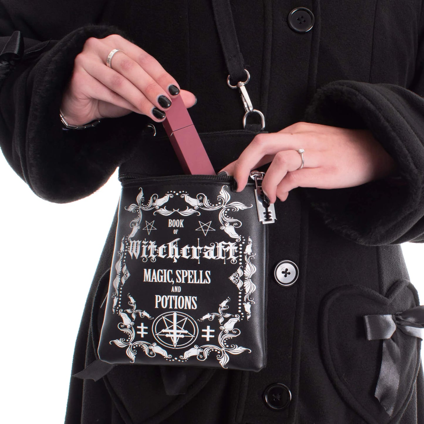 Heartless Witchcraft Shoulder Bag with Razor Blade Zip Pulls