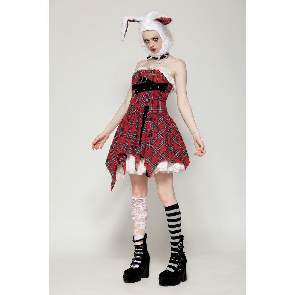 Dark in Love Annika Distressed Red Tartan Dress