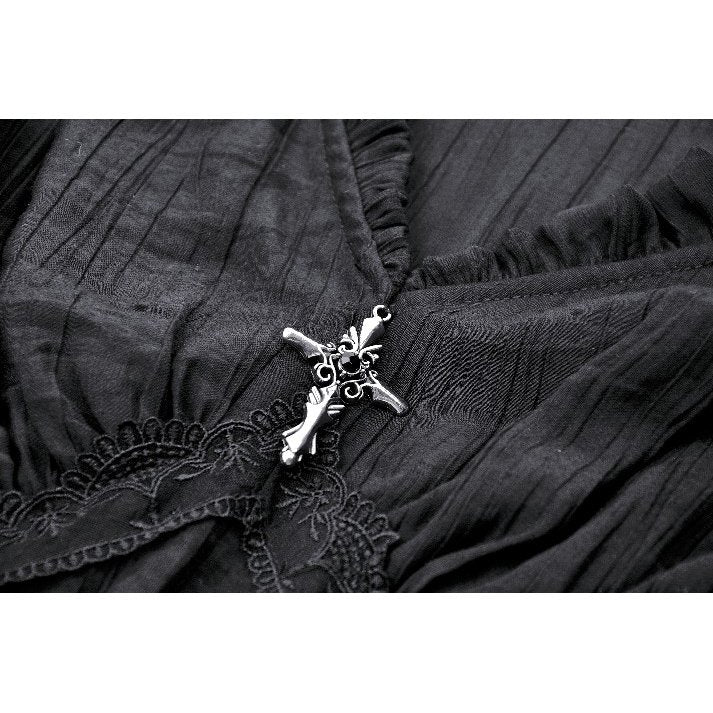 Dark in Love Constance V-neck Bell Sleeve Top with Cross Pendant