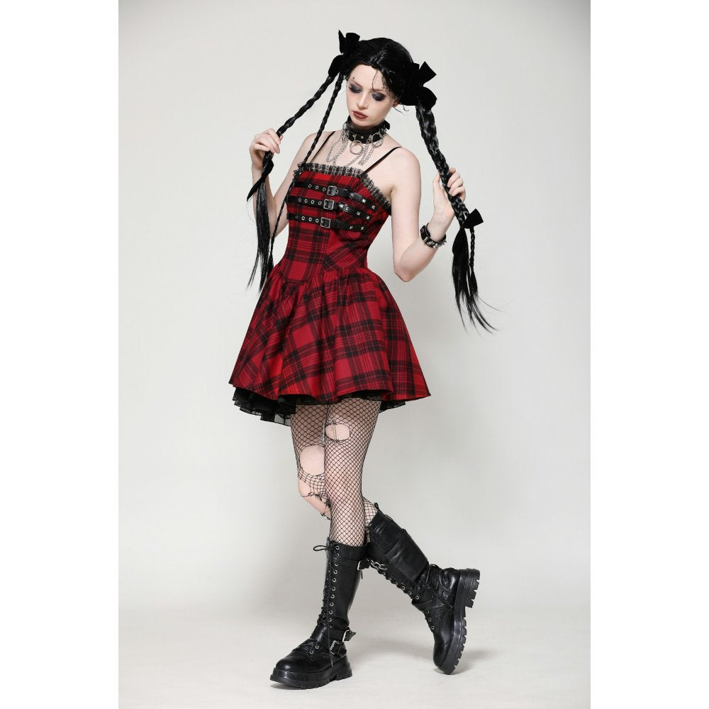 Dark in Love Evelyn Black and Red Tartan Mini Dress