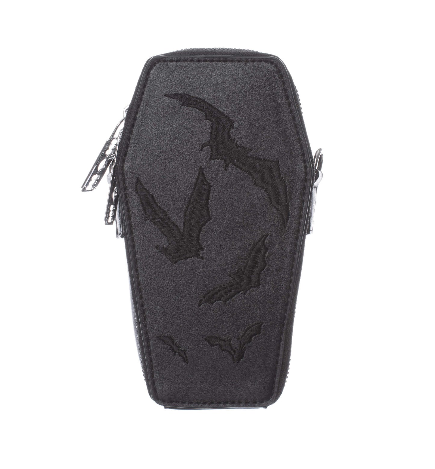 Heartless Embroidered Black Bat Mini Coffin Bag