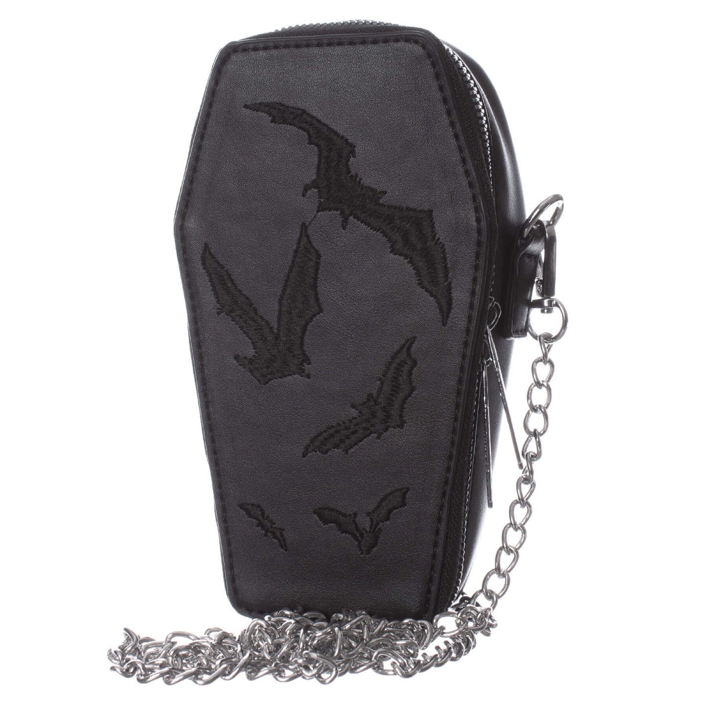 Heartless Embroidered Black Bat Mini Coffin Bag