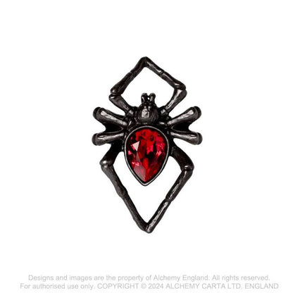 Alchemy Gothic Black Widow Spider Ring with Red Crystal