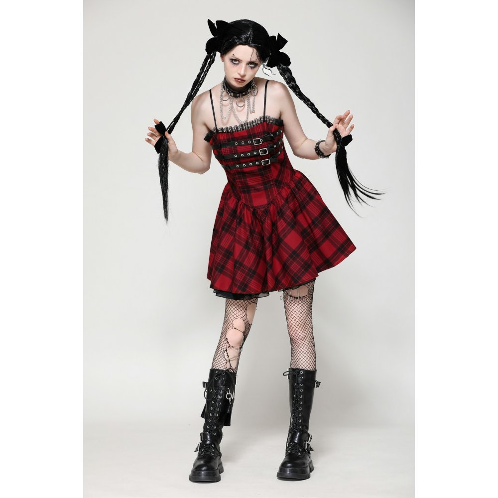 Dark in Love Evelyn Black and Red Tartan Mini Dress