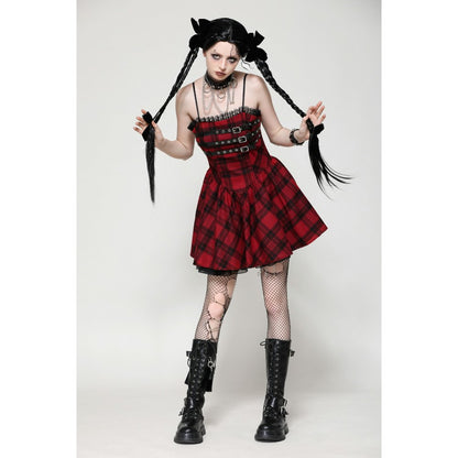 Dark in Love Evelyn Black and Red Tartan Mini Dress