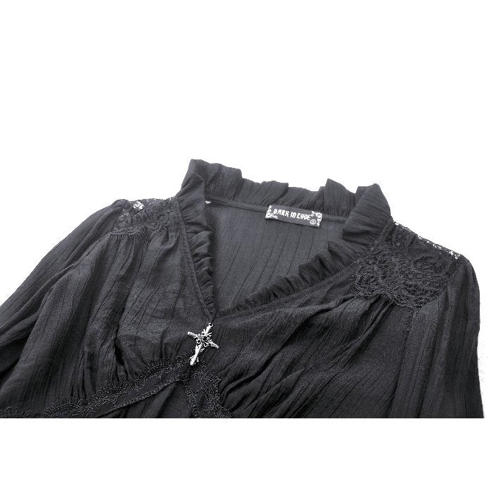 Dark in Love Constance V-neck Bell Sleeve Top with Cross Pendant