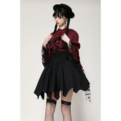 Dark in Love Vampiretta Red Distressed Effect Frilly Blouse