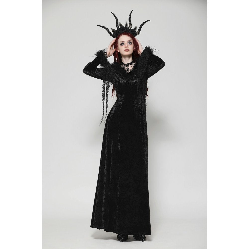 Dark in Love Claribelle Gothic Black Velvet Maxi Dress