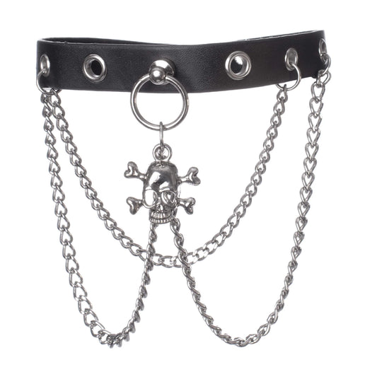 Poizen Industries Hazel Choker with Chains and Skull and Crossbones