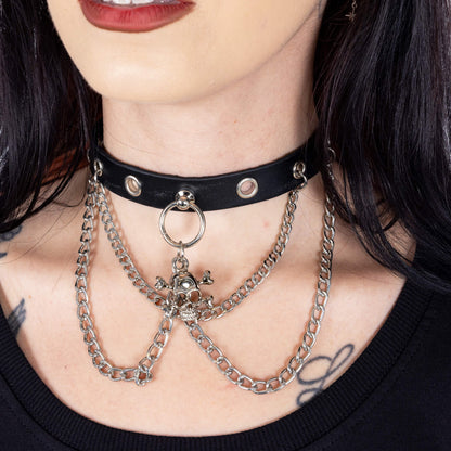 Poizen Industries Hazel Choker with Chains and Skull and Crossbones