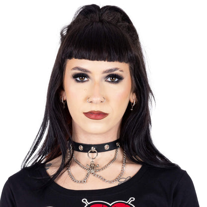 Poizen Industries Hazel Choker with Chains and Skull and Crossbones