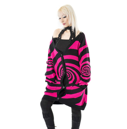 Vixxsin Black and Hot Pink Hypno Cardigan