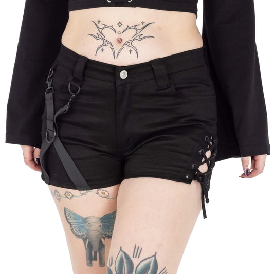 Chemical Black Kindra Shorts with Lace Up and Straps Features