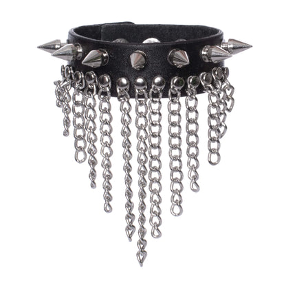 Poizen Industries Faux Leather Spikes and Chains Raya Bracelet